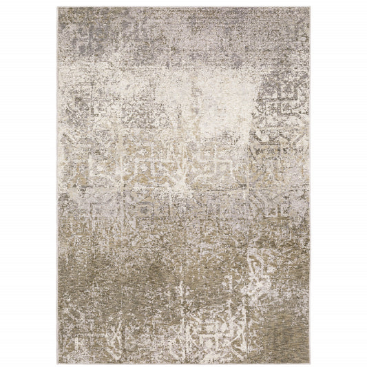 3' X 5' Ivory Grey Tan Brown And Beige Abstract Power Loom Stain Resistant Area Rug