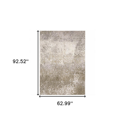 5' X 8' Ivory Grey Tan Brown And Beige Abstract Power Loom Stain Resistant Area Rug