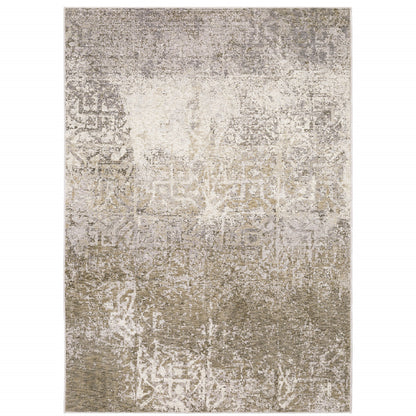 5' X 8' Ivory Grey Tan Brown And Beige Abstract Power Loom Stain Resistant Area Rug