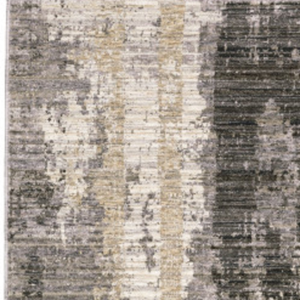 2' X 8' Grey Beige Charcoal Brown Tan And Ivory Abstract Power Loom Stain Resistant Runner Rug