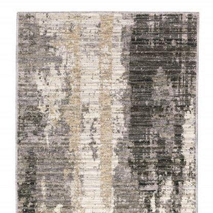 2' X 8' Grey Beige Charcoal Brown Tan And Ivory Abstract Power Loom Stain Resistant Runner Rug