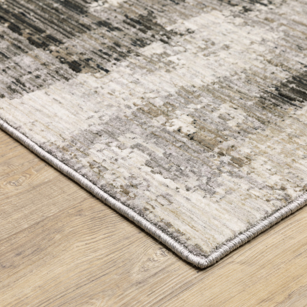 2' X 8' Grey Beige Charcoal Brown Tan And Ivory Abstract Power Loom Stain Resistant Runner Rug