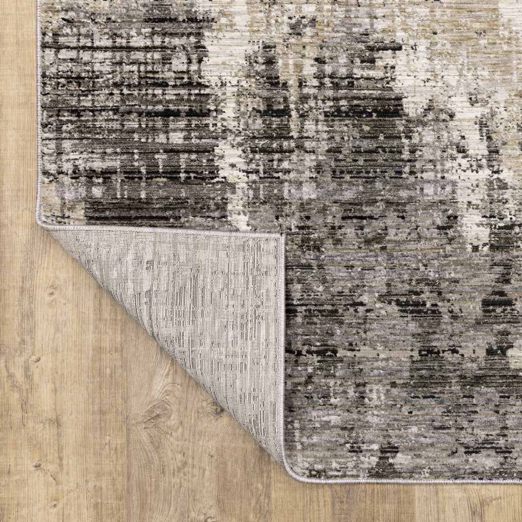 2' X 8' Grey Beige Charcoal Brown Tan And Ivory Abstract Power Loom Stain Resistant Runner Rug