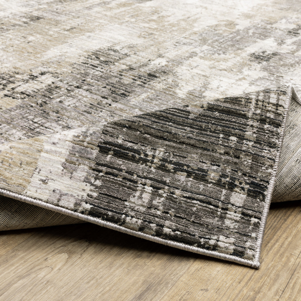 2' X 8' Grey Beige Charcoal Brown Tan And Ivory Abstract Power Loom Stain Resistant Runner Rug