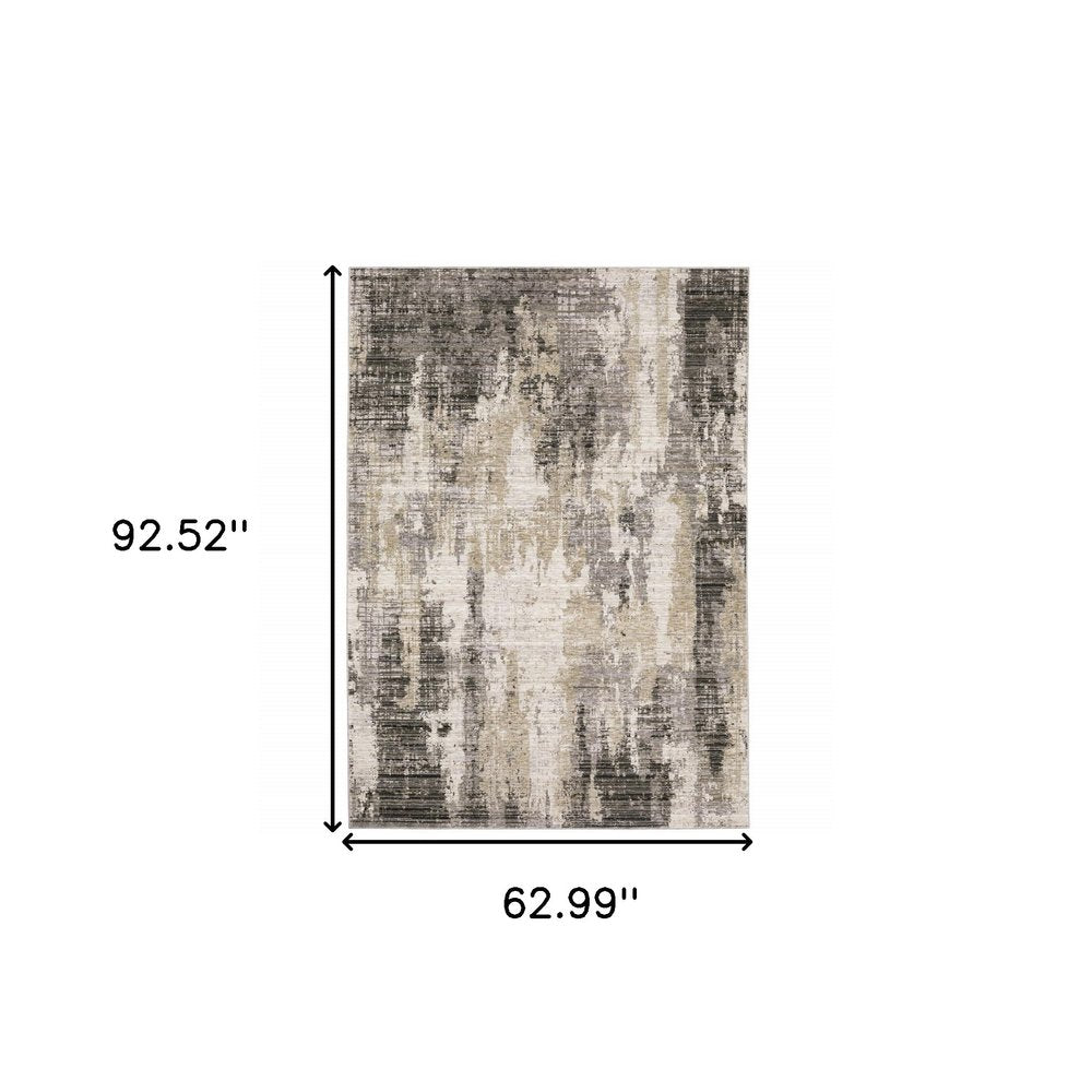 5' X 8' Gray And Beige Abstract Distressed Area Rug