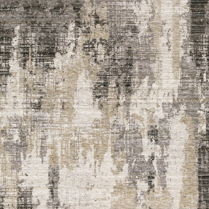 5' X 8' Grey Beige Charcoal Brown Tan And Ivory Abstract Power Loom Stain Resistant Area Rug