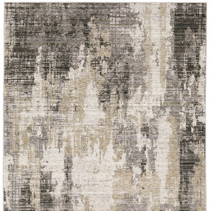 5' X 8' Grey Beige Charcoal Brown Tan And Ivory Abstract Power Loom Stain Resistant Area Rug