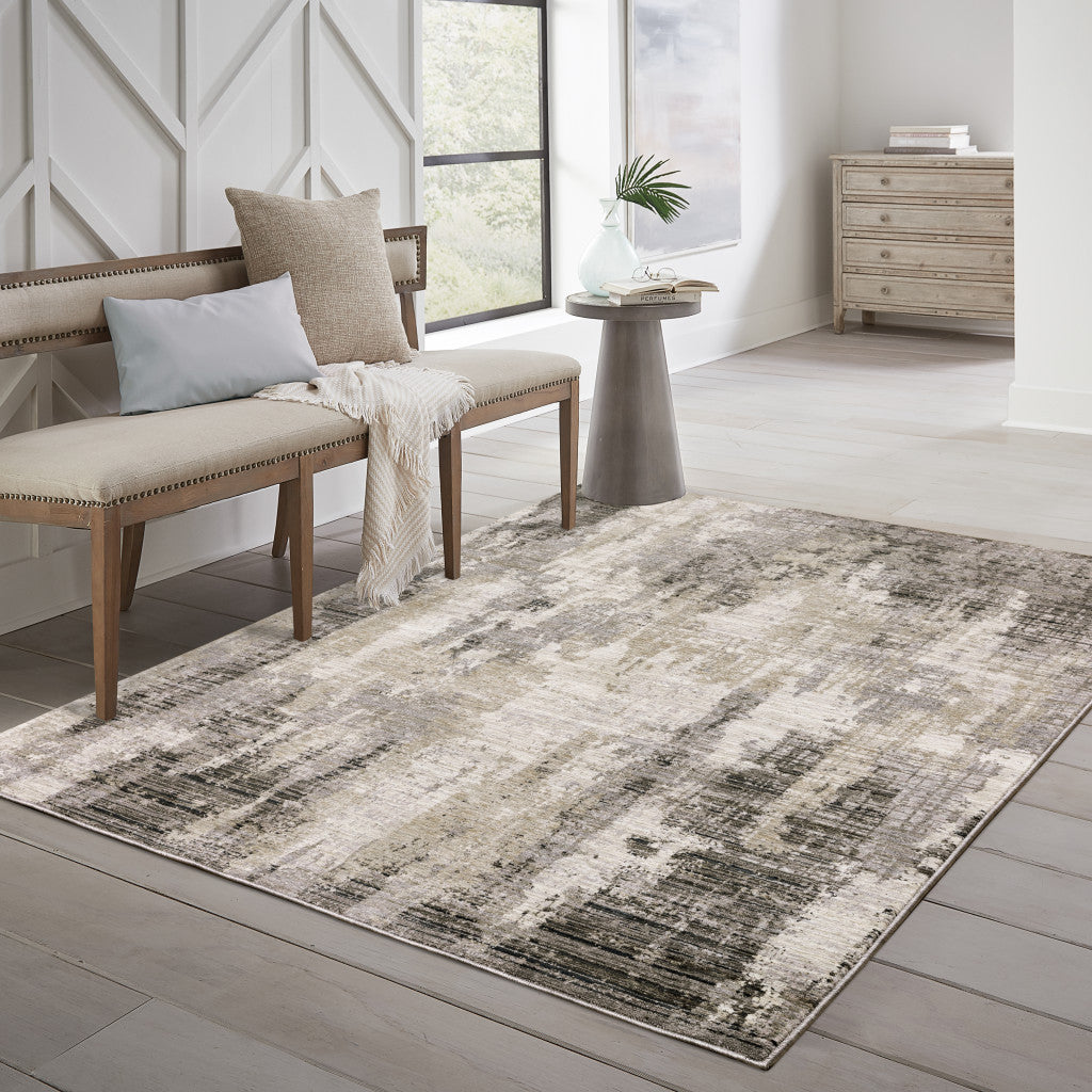 5' X 8' Grey Beige Charcoal Brown Tan And Ivory Abstract Power Loom Stain Resistant Area Rug