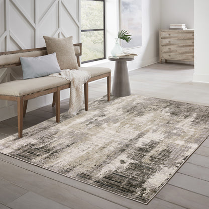 5' X 8' Grey Beige Charcoal Brown Tan And Ivory Abstract Power Loom Stain Resistant Area Rug