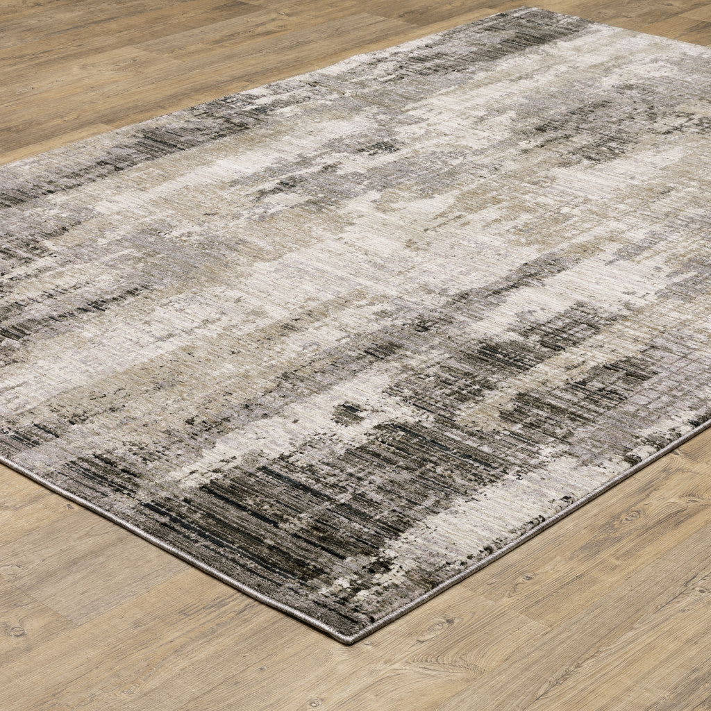 5' X 8' Grey Beige Charcoal Brown Tan And Ivory Abstract Power Loom Stain Resistant Area Rug