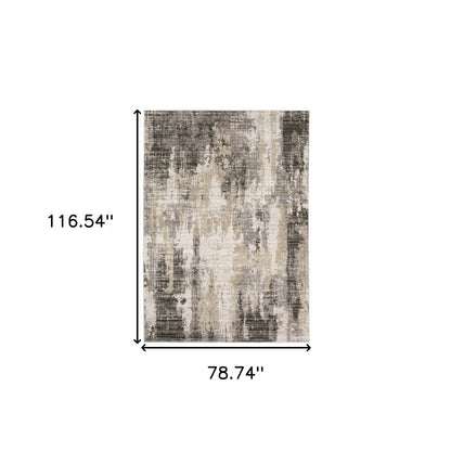 6' X 9' Grey Beige Charcoal Brown Tan And Ivory Abstract Power Loom Stain Resistant Area Rug