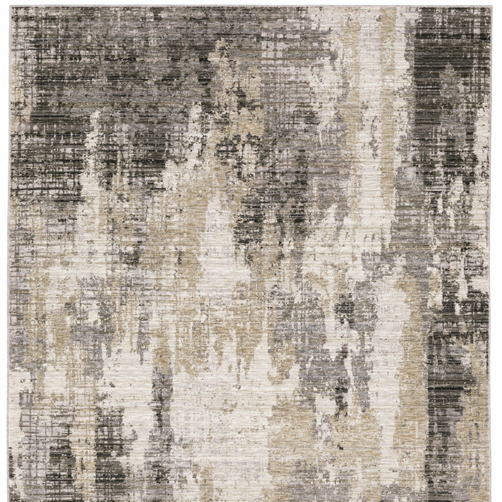 6' X 9' Grey Beige Charcoal Brown Tan And Ivory Abstract Power Loom Stain Resistant Area Rug