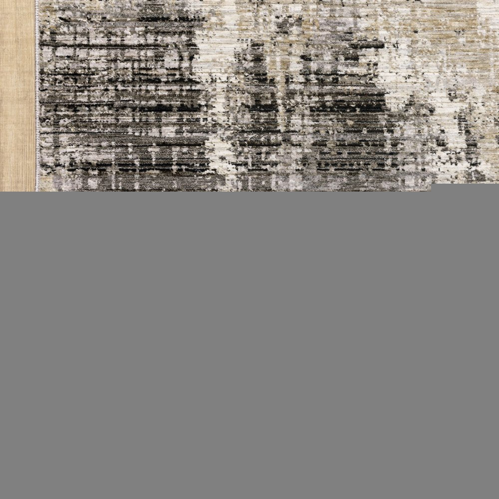 6' X 9' Grey Beige Charcoal Brown Tan And Ivory Abstract Power Loom Stain Resistant Area Rug