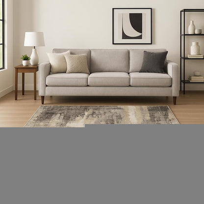 8' X 11' Grey Beige Charcoal Brown Tan And Ivory Abstract Power Loom Stain Resistant Area Rug