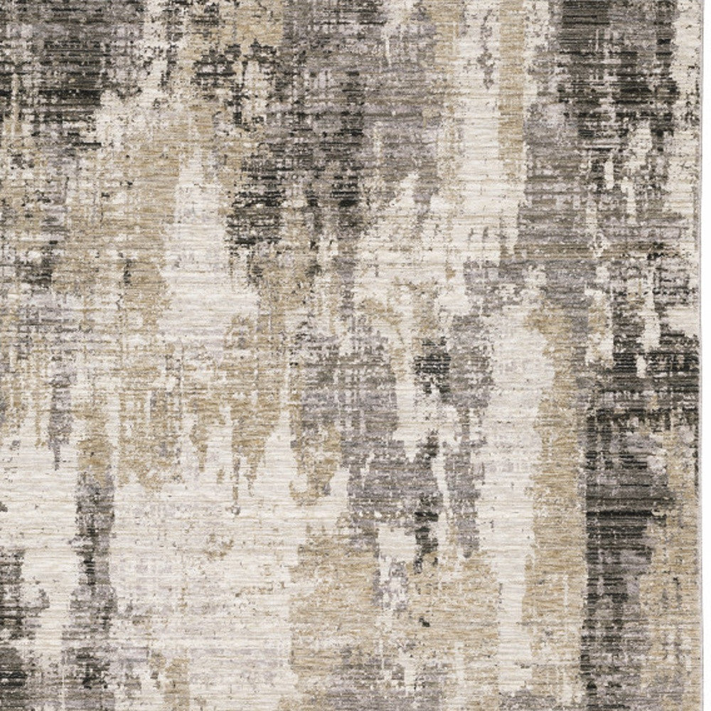 8' X 11' Grey Beige Charcoal Brown Tan And Ivory Abstract Power Loom Stain Resistant Area Rug