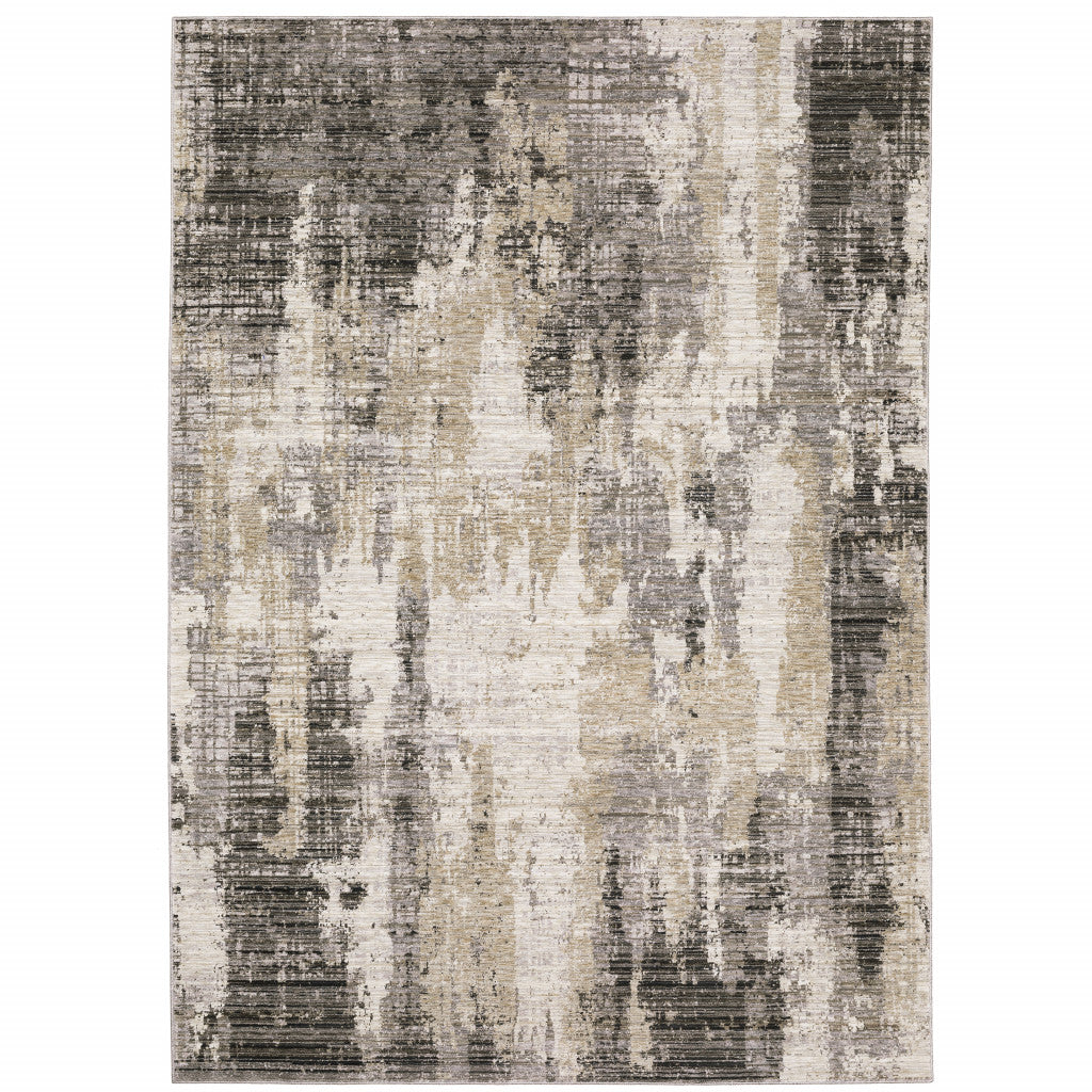 10' X 13' Gray And Ivory Abstract Power Loom Area Rug