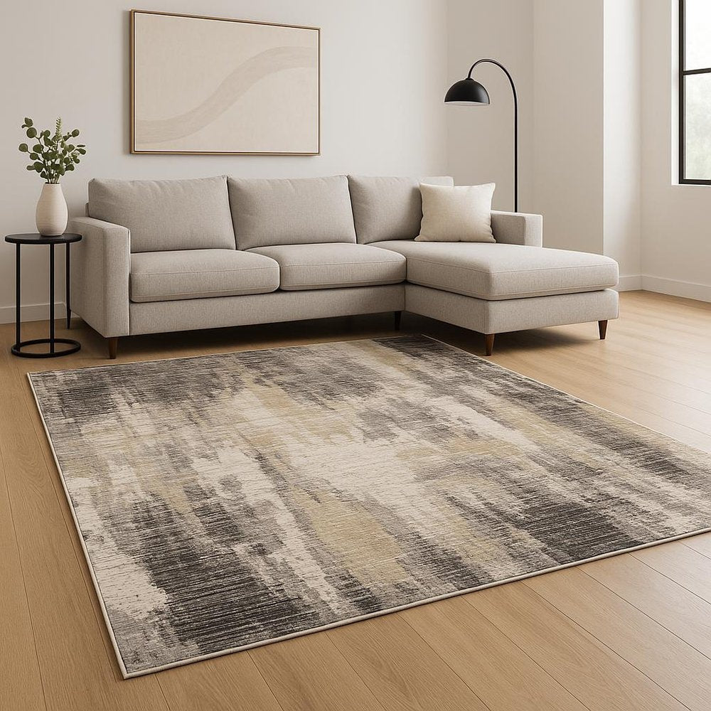 10' X 13' Gray And Ivory Abstract Power Loom Area Rug