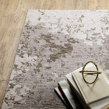 2' X 8' Grey Ivory Beige Tan Brown And Black Abstract Power Loom Stain Resistant Runner Rug