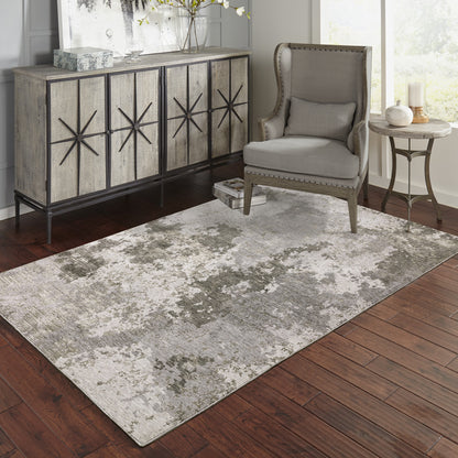 3' X 5' Grey Ivory Beige Tan Brown And Black Abstract Power Loom Stain Resistant Area Rug