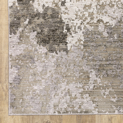 3' X 5' Grey Ivory Beige Tan Brown And Black Abstract Power Loom Stain Resistant Area Rug