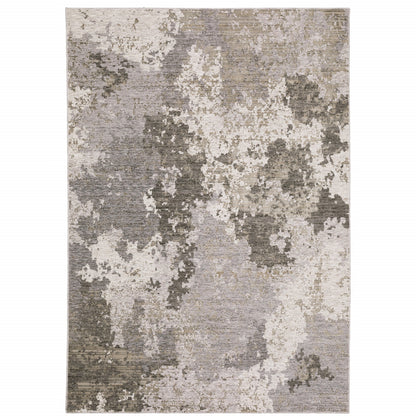 5' X 8' Grey Ivory Beige Tan Brown And Black Abstract Power Loom Stain Resistant Area Rug