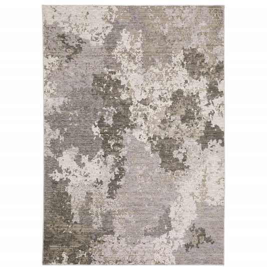 6' X 9' Grey Ivory Beige Tan Brown And Black Abstract Power Loom Stain Resistant Area Rug