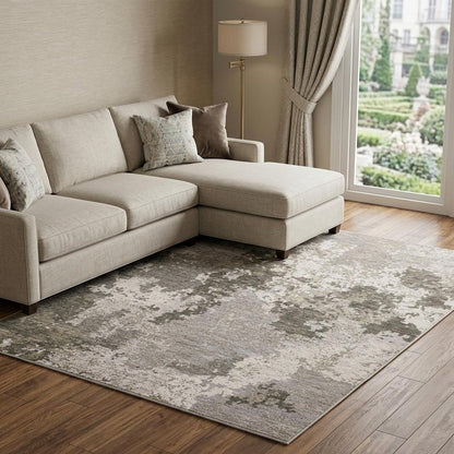 7' X 10' Gray And Ivory Abstract Distressed Area Rug