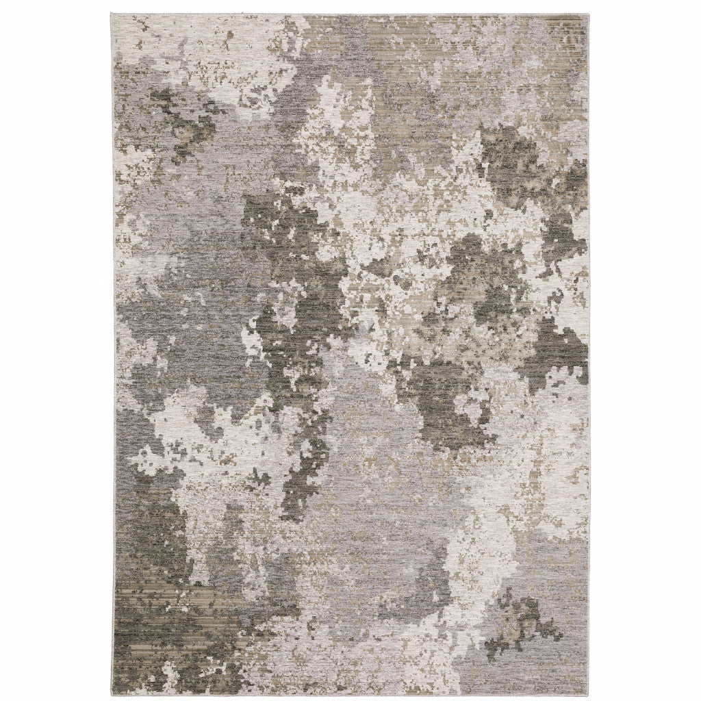 8' X 11' Grey Ivory Beige Tan Brown And Black Abstract Power Loom Stain Resistant Area Rug