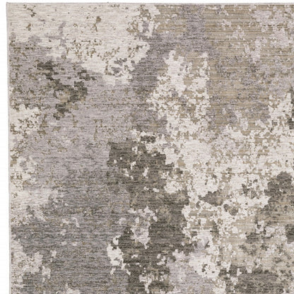 10' X 13' Grey Ivory Beige Tan Brown And Black Abstract Power Loom Stain Resistant Area Rug