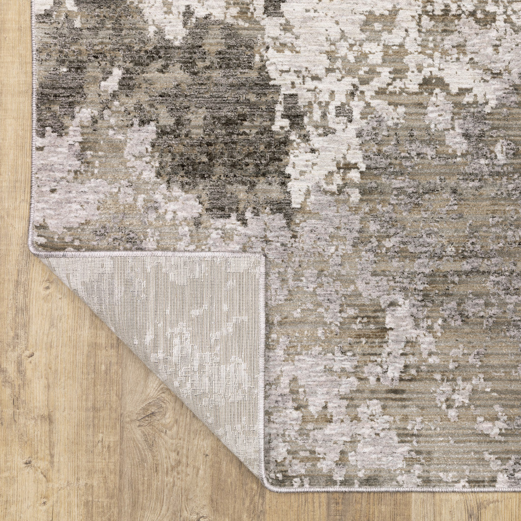 10' X 13' Grey Ivory Beige Tan Brown And Black Abstract Power Loom Stain Resistant Area Rug