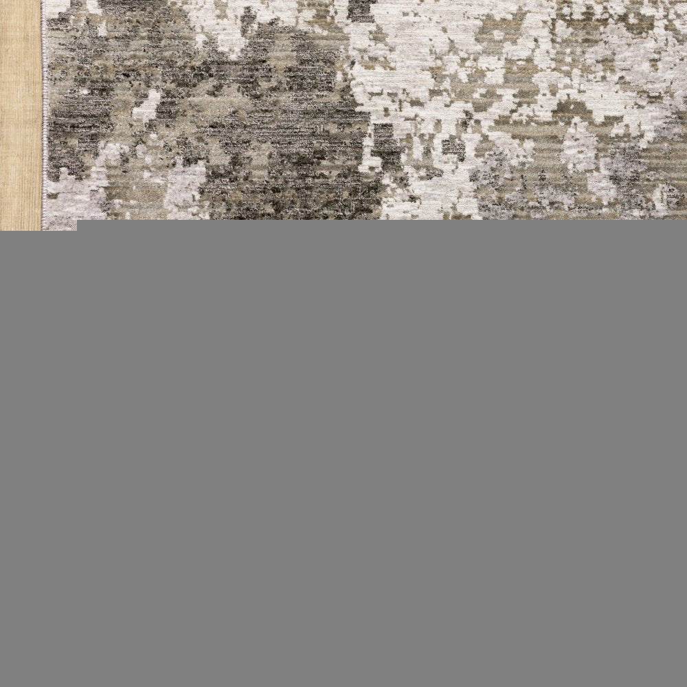 10' X 13' Grey Ivory Beige Tan Brown And Black Abstract Power Loom Stain Resistant Area Rug