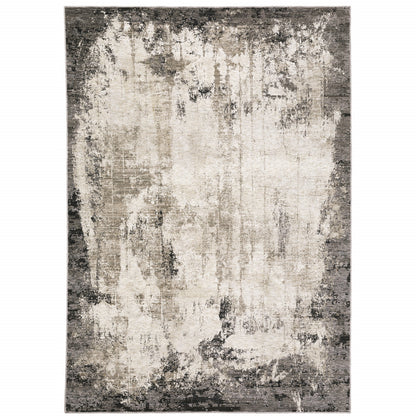 3' X 5' Grey Ivory Charcoal Tan Black And Beige Abstract Power Loom Stain Resistant Area Rug