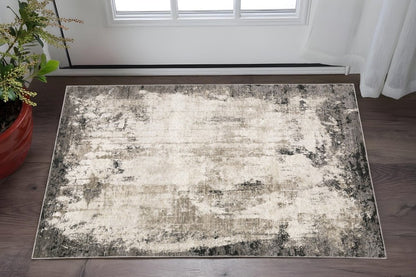 3' X 5' Grey Ivory Charcoal Tan Black And Beige Abstract Power Loom Stain Resistant Area Rug