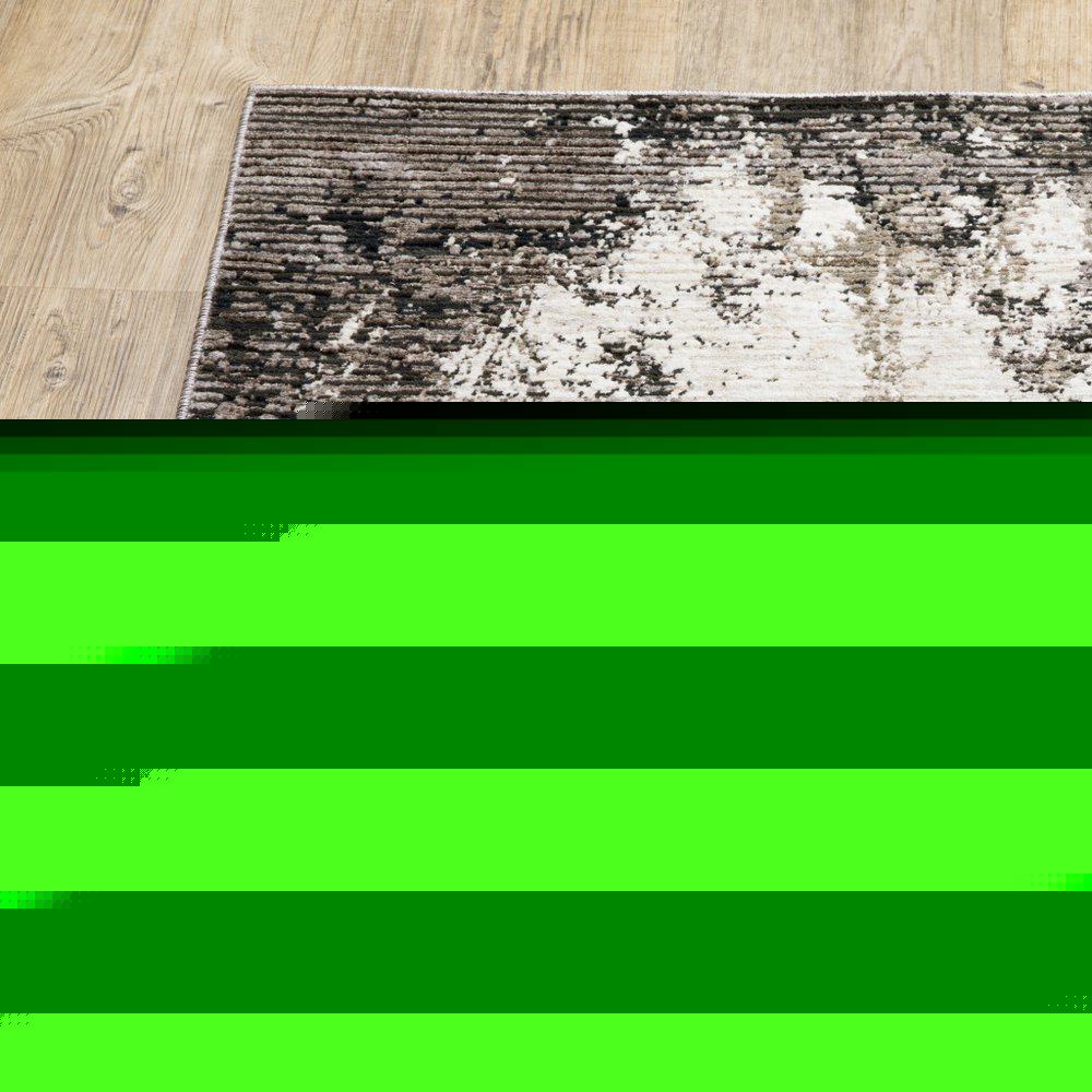 8' X 11' Grey Ivory Charcoal Tan Black And Beige Abstract Power Loom Stain Resistant Area Rug