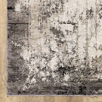 8' X 11' Grey Ivory Charcoal Tan Black And Beige Abstract Power Loom Stain Resistant Area Rug