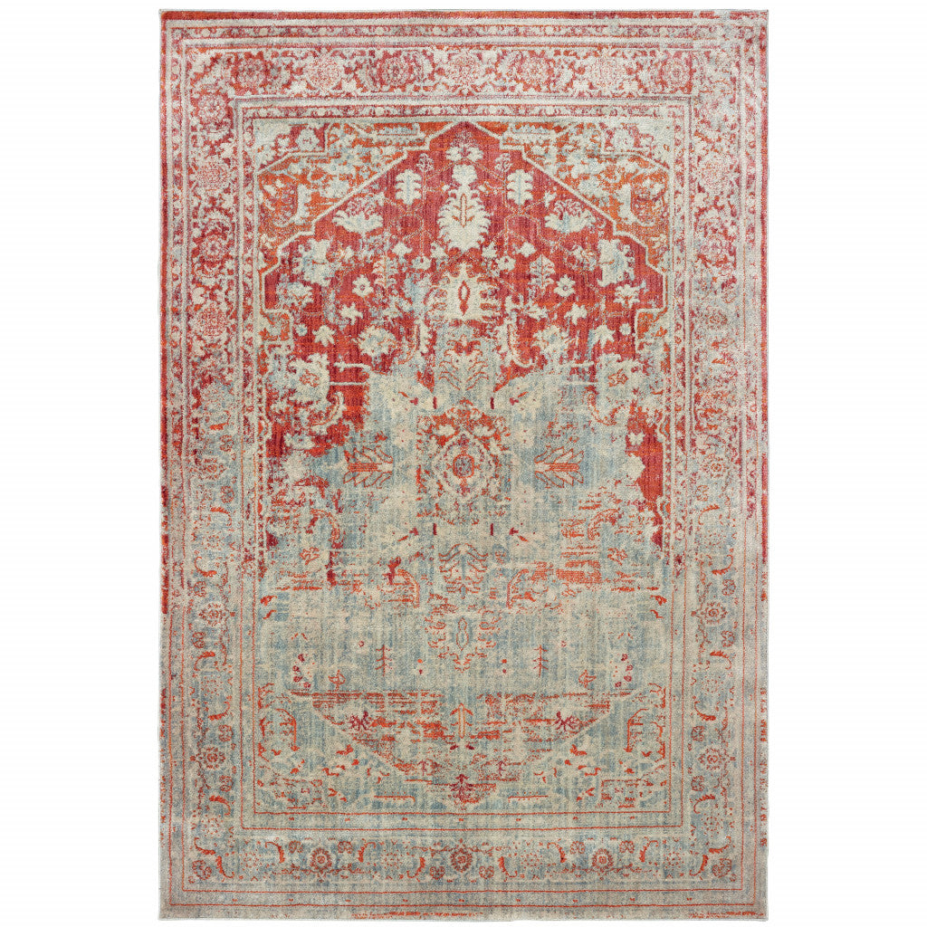 10' X 13' Grey And Orange Oriental Power Loom Stain Resistant Area Rug