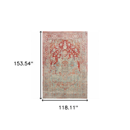 10' X 13' Grey And Orange Oriental Power Loom Stain Resistant Area Rug