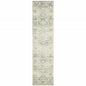 2' X 8' Green And Ivory Oriental Power Loom Stain Resistant Runner Rug