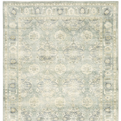 5' X 7' Green And Ivory Oriental Power Loom Stain Resistant Area Rug