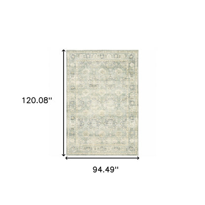 8' X 10' Green And Ivory Oriental Power Loom Stain Resistant Area Rug