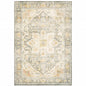 8' X 10' Grey Gold Orange And Ivory Oriental Power Loom Stain Resistant Area Rug