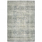 5' X 7' Blue Ivory And Grey Oriental Power Loom Stain Resistant Area Rug