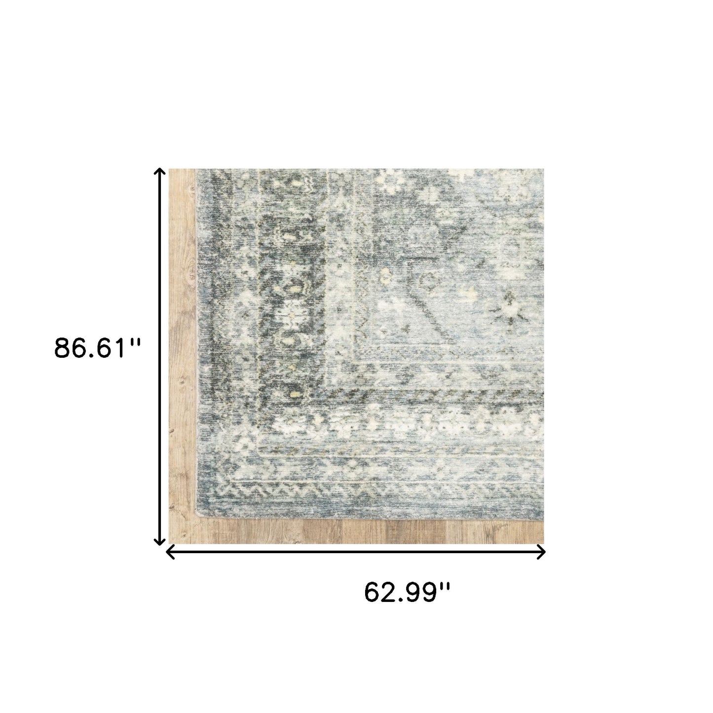 5' X 7' Blue Ivory And Grey Oriental Power Loom Stain Resistant Area Rug