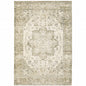 5' X 7' Tan Ivory Grey And Beige Oriental Power Loom Stain Resistant Area Rug