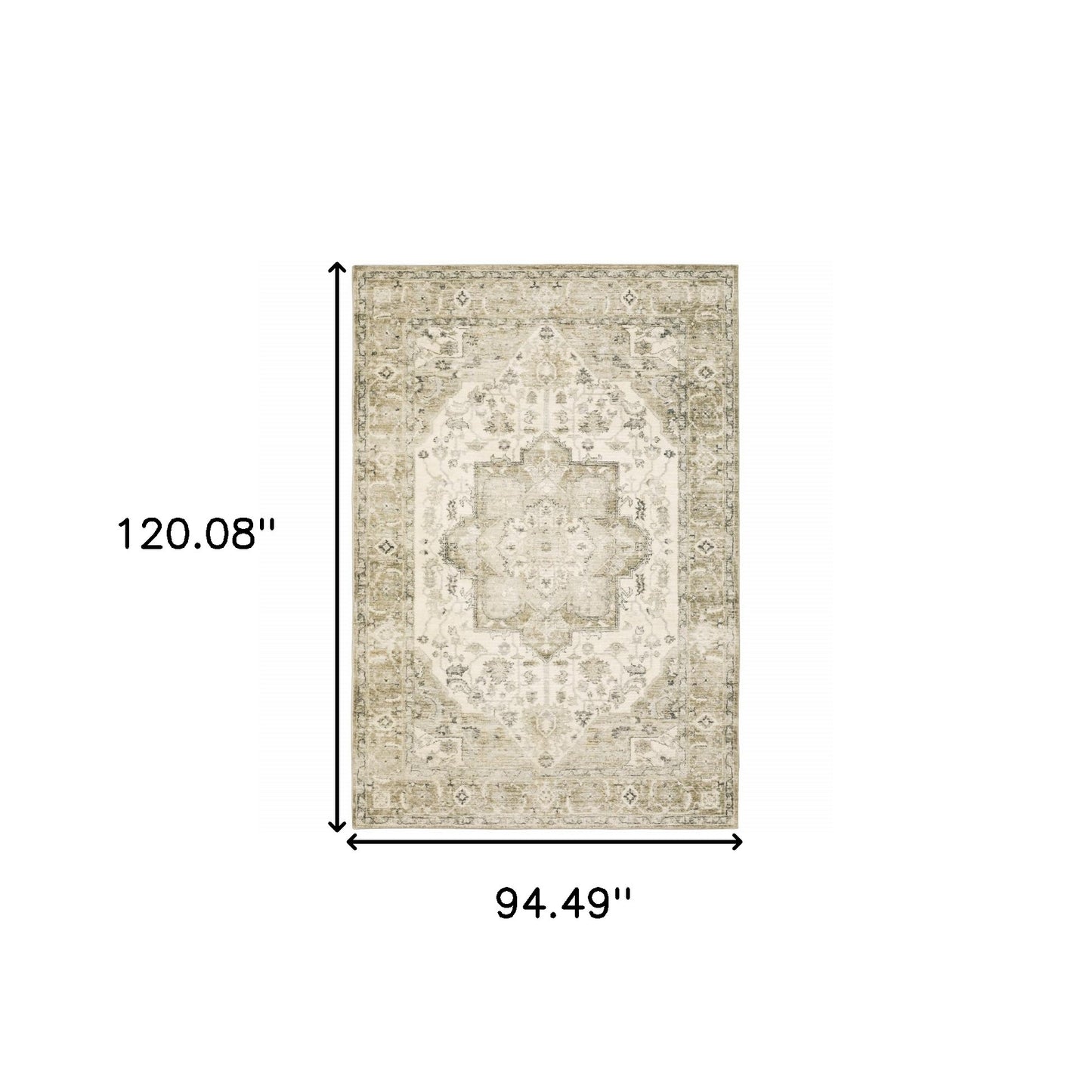 8' X 10' Tan Ivory Grey And Beige Oriental Power Loom Stain Resistant Area Rug