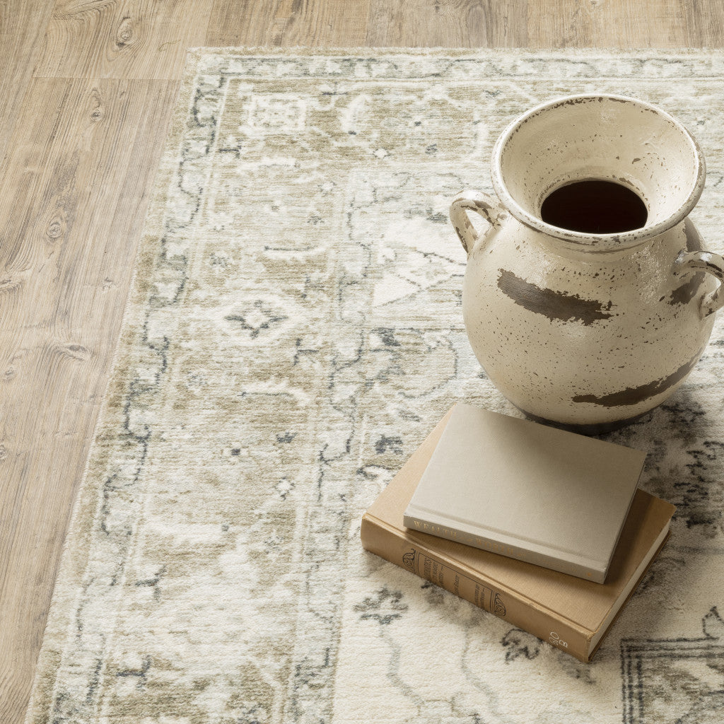 8' X 10' Tan Ivory Grey And Beige Oriental Power Loom Stain Resistant Area Rug