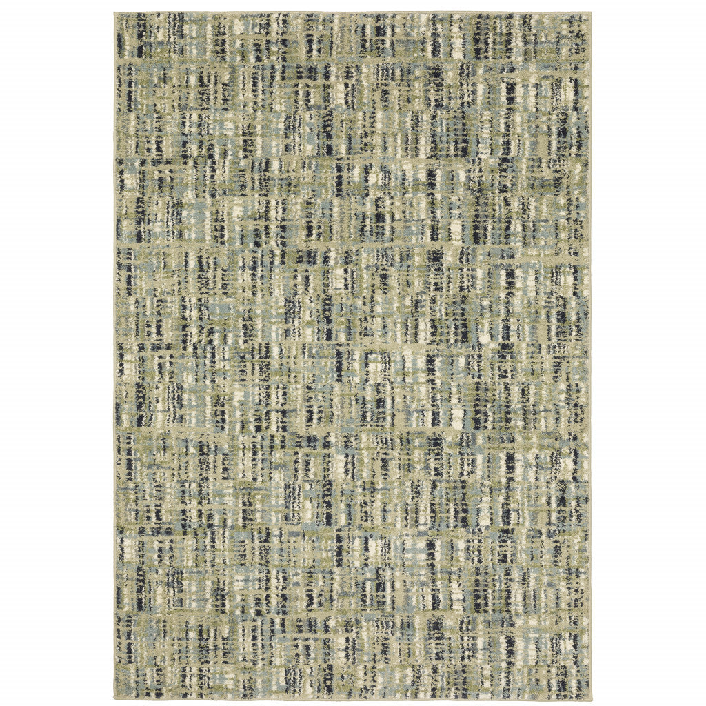 6' X 9' Green Blue Ivory Beige And Light Blue Abstract Power Loom Stain Resistant Area Rug