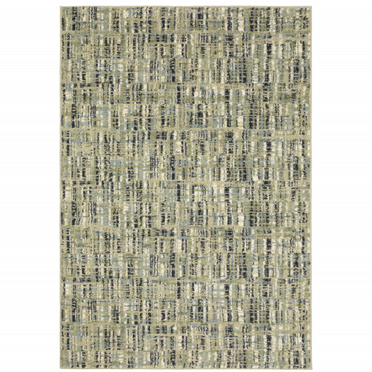 6' X 9' Green Blue Ivory Beige And Light Blue Abstract Power Loom Stain Resistant Area Rug