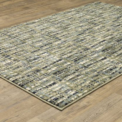 6' X 9' Green Blue Ivory Beige And Light Blue Abstract Power Loom Stain Resistant Area Rug