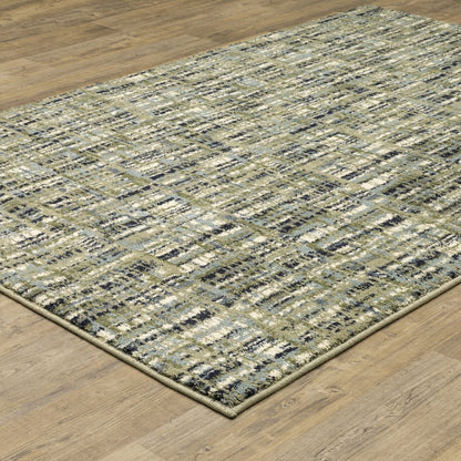 10' X 13' Green Blue Ivory Beige And Light Blue Abstract Power Loom Stain Resistant Area Rug